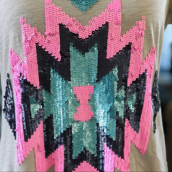 Pink Sequined Color Blocked Tee by Express - Picture 4 of 4